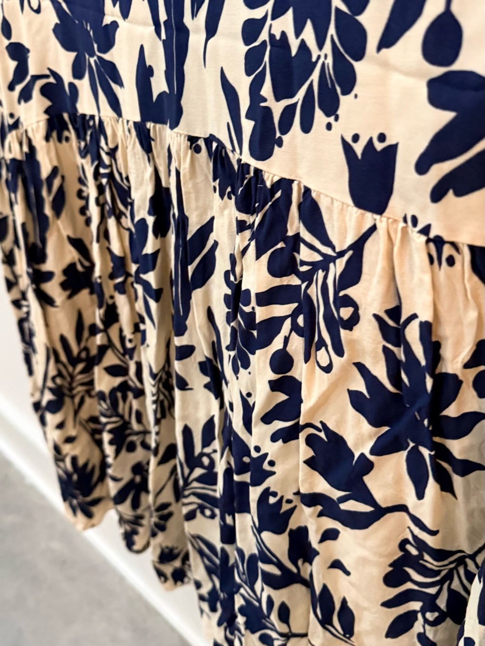 Women’s Boho Navy Floral Maxi Skirt - Cream & Navy - Picture 2 of 5